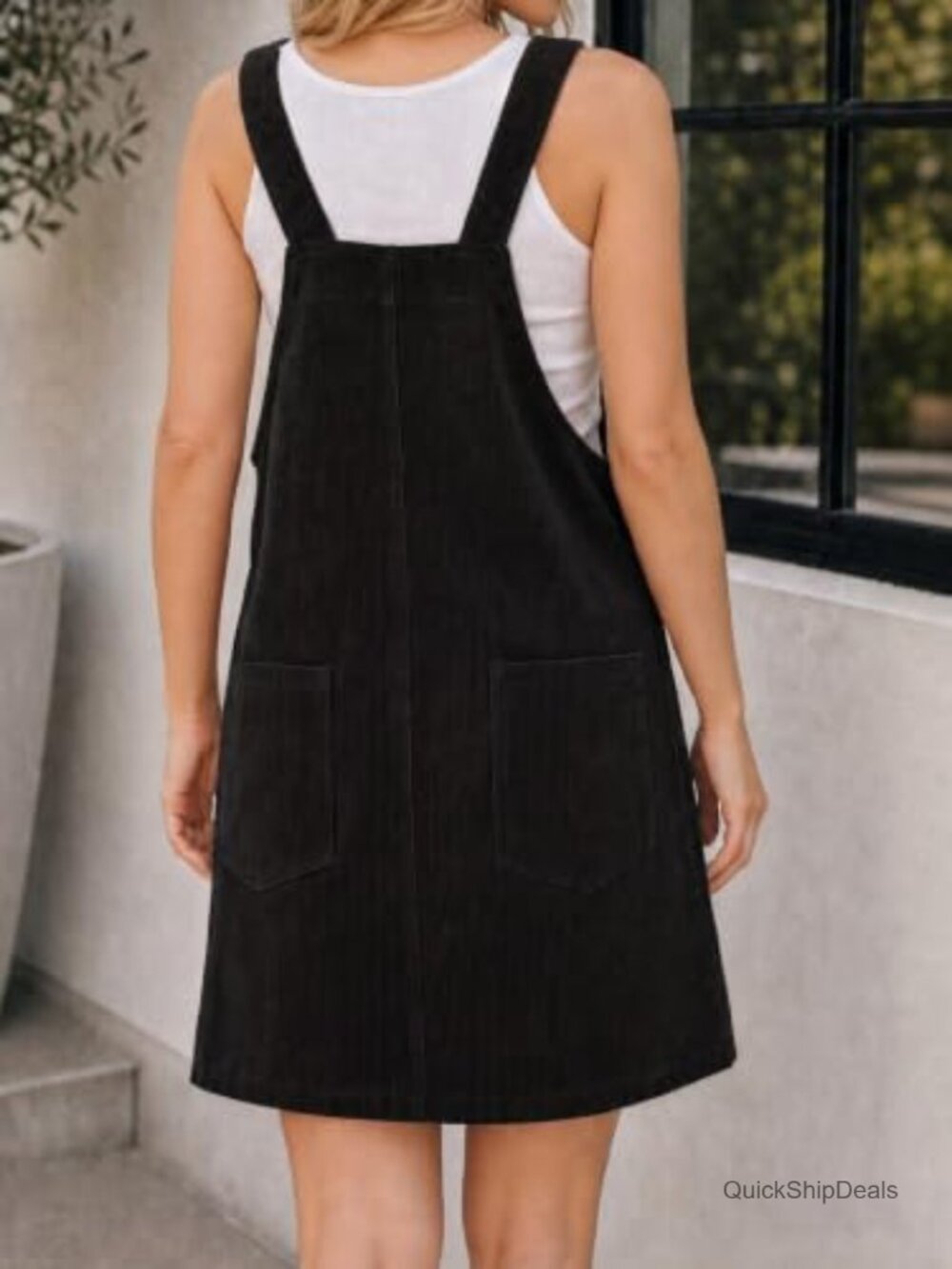 Corduroy Overall Dress A Line Button Down Mini Jumper Pinafore - Picture 2 of 6